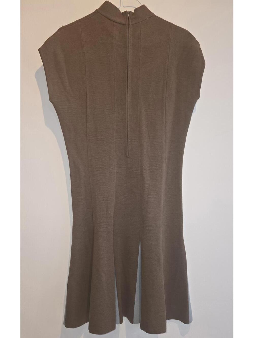 VTG 70s 100% Wool Brown and Light Blue Knit Dress with Flared Hem